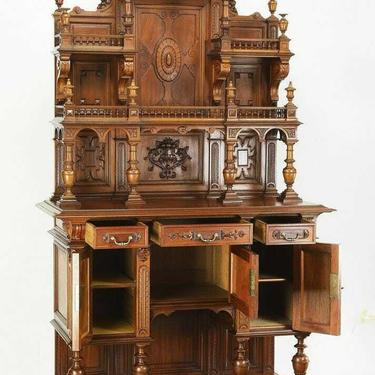Antique Buffet, Display Cabinet French Renaissance Revival Carved Walnut, 1800's!!