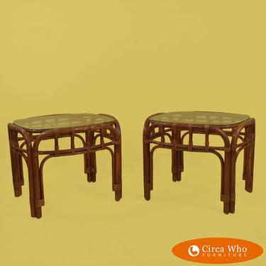Pair of Waterfall Rattan End Tables