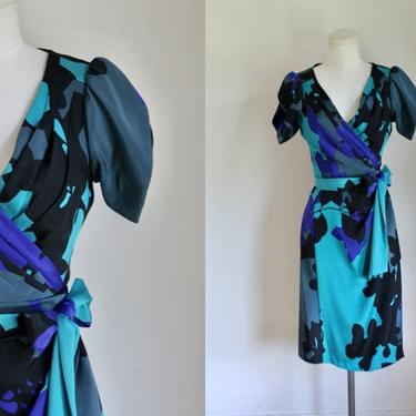 Vintage 2000s Diane von Furstenberg Silk Wrap Dress (blue) / S 