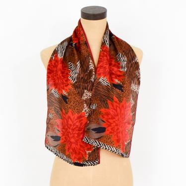 Red Chrysanthemum Scarf | Animal Print Silk Scarf | Oscar de la Renta 