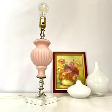 Vintage Pastel Pink Glass Table Lamp with Marble Base 