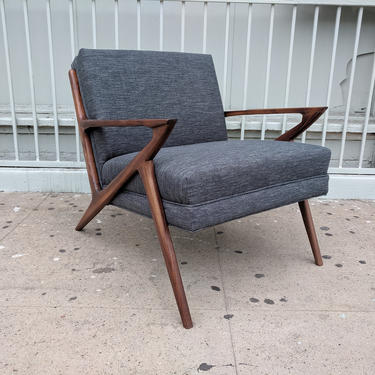 Mid Century Selig Style Walnut Z Chair with Built in Cushions 