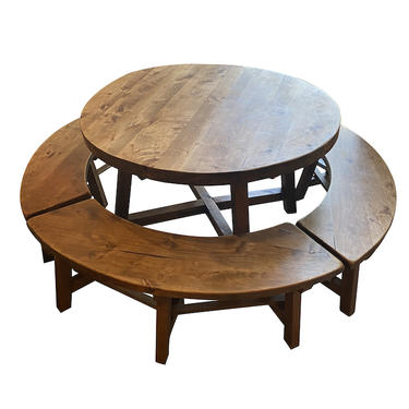 Round Dining Table with Four Benches, France, 1950&#8217;s