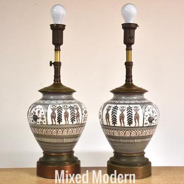 Hand Painted Mid Century Table Lamps - A Pair 
