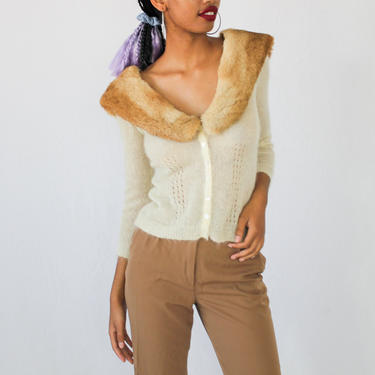 90s Rabbit &amp; Mohair Knit Cardigan | Removable collar | knit sweater 