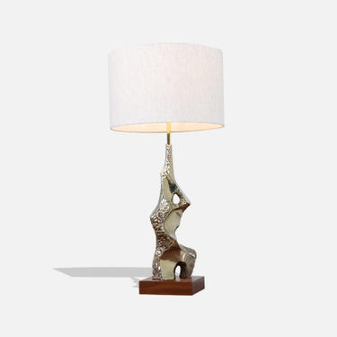 Richard Barr Brutalist Brass Table Lamp for Laurel Lamp Co. 