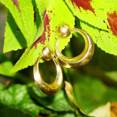 Vintage Mod 14K Yellow Gold Hoop Stud Earrings, Modernist, Go-Go Dancer Style Gold Earrings, 585 Jewelry, 1 3/8&quot; L 