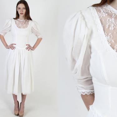 80s Plain White Gunne Sax Dress / 1980s Jessica McClintock Half Sleeve Deco Dress 