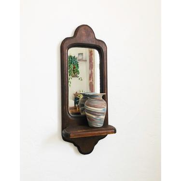 Vintage Wood Mirror Wall Shelf 