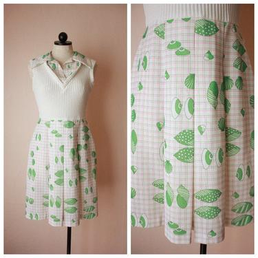 70s Seashell Novelty Print Dress Poly Knit Size M 