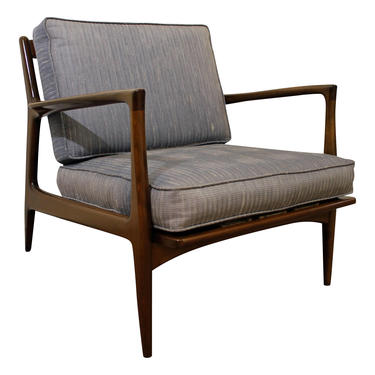 Mid-Century Danish Finn Juhl Style Open Arm Walnut Lounge Chair 