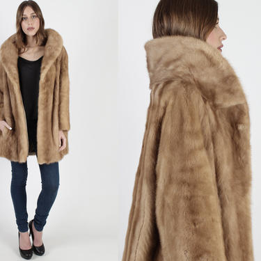Vintage 60s Autumn Haze Mink Fur Coat Large Fur Back Collar Pockets Coat Margot Tenenbaum Honey Color Natural Opera Womens Jacket 
