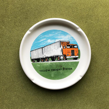 1950s Midcentury Yellow Freight System Semi-Truck Ceramic Ashtray 