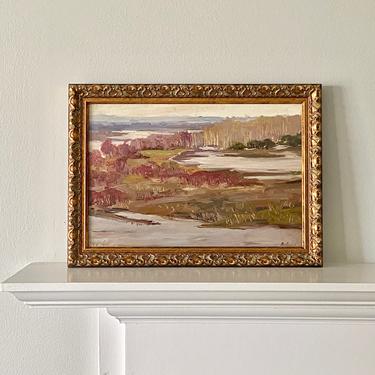 Vintage Oil Painting Impressionist Riverscape Scene 