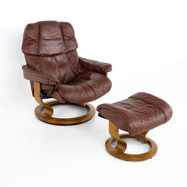 Ekornes Stressless Paloma Mid Century Reclining Swivel Leather Lounge Chair and Ottoman - mcm 