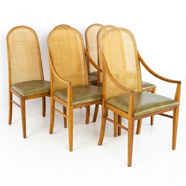 Pecky Cypress Style Dillingham Mid Century Oak and Cane Dining Chairs - Set of 6 - mcm 