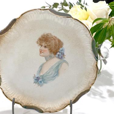 Antique Portrait Plate Occo Limoges Porcelain Plate with Lusterware &amp; Gold Border 