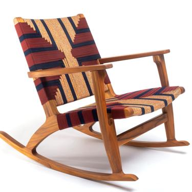 Custom Handmade Rocking Chair Woven Pattern -eco friendly- Teak - Mid Century Modern Armchair - Accent Chair - Lounger - Custom Furniture 