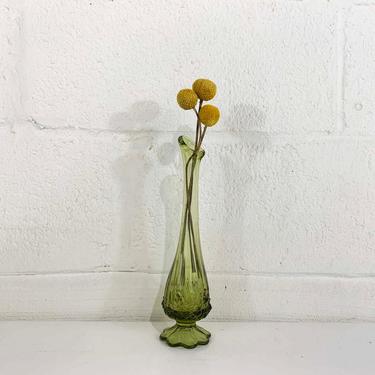 Vintage Green Swung Glass Vase Small Bud Planter Rose Vanity Mid-Century Light Lime Boho Bohoemian MCM Mid Century Floral Small Mini 