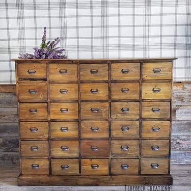 30 drawer apothecary dresser. Library catalog. Antique vintage file cabinet. Wood storage 