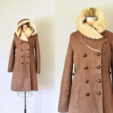 shearling sheepskin coat, wool coat, hooded coat 