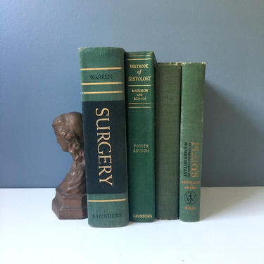 Forest green scholarly book stack - 4 vintage science books 