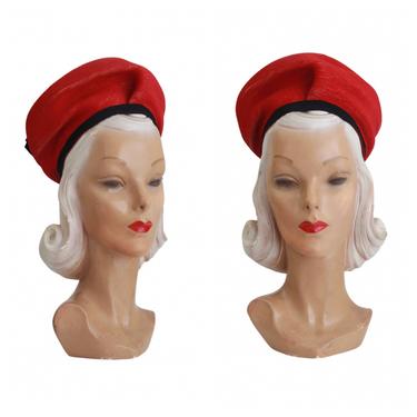 1950s Bright Red Straw Toque Hat - 1950s Red Hat - Vintage Red Hat - Vintage Toque Hat - 1950s Toque Hat - 1950s Womens Red Hat - 50s Hat 