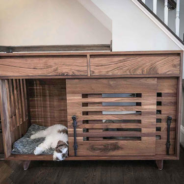 Dog crate media center, Kennel crate, Wooden Dog crate, Dog crate TV stand, Dog crate console, Non-toxic finishes 