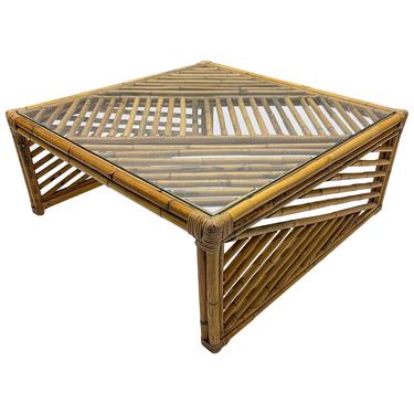 Post Modern Mid Century Bamboo Rattan Coffee or Cocktail Table, 1970s