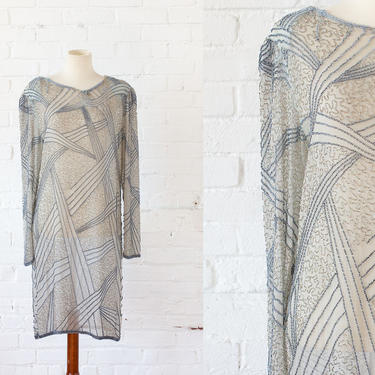 Vintage Abstract Beaded Shift Dress 