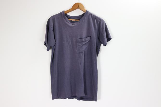 Vintage Plain T Shirt / Crew Neck Breast Pocket Tee / 90's HANES Top / Medium 