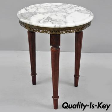 Small Vintage Italian Round Marble Top French Style Accent Side Table