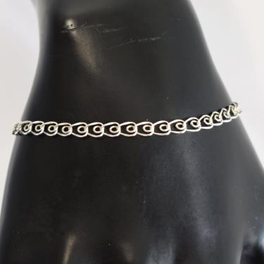 Unusual 80's sterling specialty link hippie stackable, clever 925 silver wire artisan made loopy chain boho bracelet, marked  N/C 