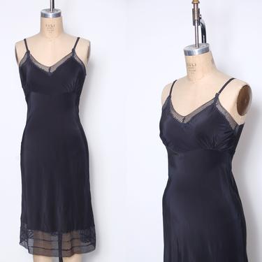 Vintage 50s black slip / 1950s mesh lace slip / vintage slip dress / 50s nylon slip / vintage lingerie 