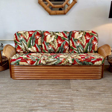 Mid Century Modern Tiki Hawaiian Rattan Sofa by King's Rattan 