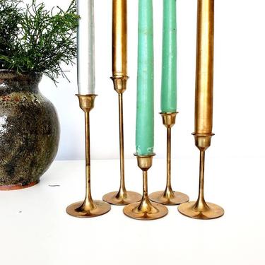 Vintage Brass Graduated Height Tulip Candleholder Set 