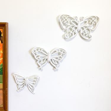 Trio of White Homco Butterflies / Set of Three Vintage Retro Burwood Butterfly Wall Art / 70s Boho Eclectic Mod Groovy Decor 