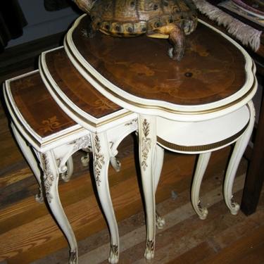 A Set of French Provincial Nesting Tables with  MarquetryTops
