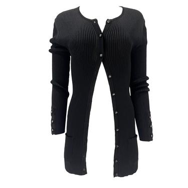 Chanel Black Ribbed Long Button Cardigan