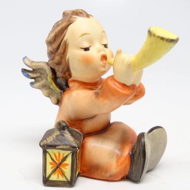 Vintage Hummel Goebel 'Tuneful Angel' Sitting Angel with Lantern and Tumpet Porcelain Figurine #359 Artist Signed W. Germany 