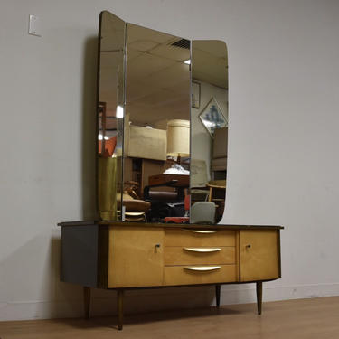 German Modern Maple Vanity and Mirror 