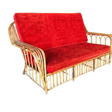 Restored &amp;quot;President's&amp;quot; Art Deco Stick Rattan Loveseat Sofa 