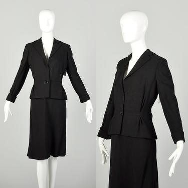 Medium 1970s Pauline Trigere Classic Black Linen Skirt Suit Bias Cut Flirty Skirt Sexy Jacket 