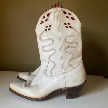50s white SNAKE motif western cowgirl boots / vintage 1950s pee wee cowboy southwest  size 7 Rodeo Acme 