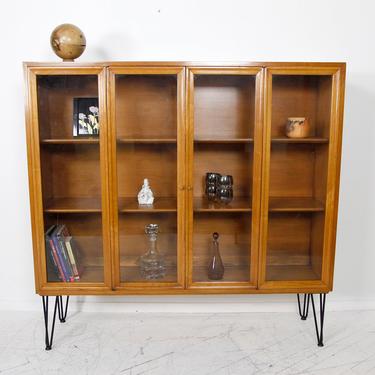 Vintage storage cabinet with glass door on the metal hairpin legs | Free delivery in NYC and Hudson areas 