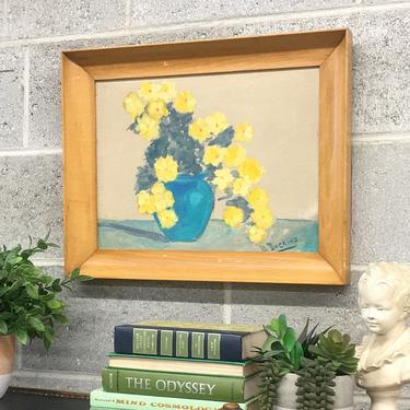 Vintage Floral Painting 1950s Retro Size 16x20 Mid Century Modern + Acrylic + Canvas Board + Flowers in Vase + Marshall Field + B. Brockius 