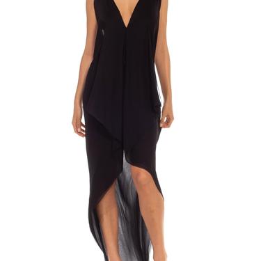 Morphew Collection Black  Gold Silk Chiffon Sexy Grecian Back Chain Gown 