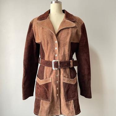 1970s Coat Rusty Brown Suede Leather M 