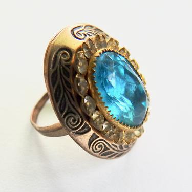 Vintage Aqua Rhinestone Ring 
