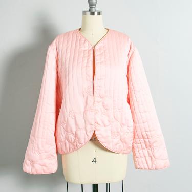 1970s Bed Jacket Quilted Robe Loungewear Pink M 